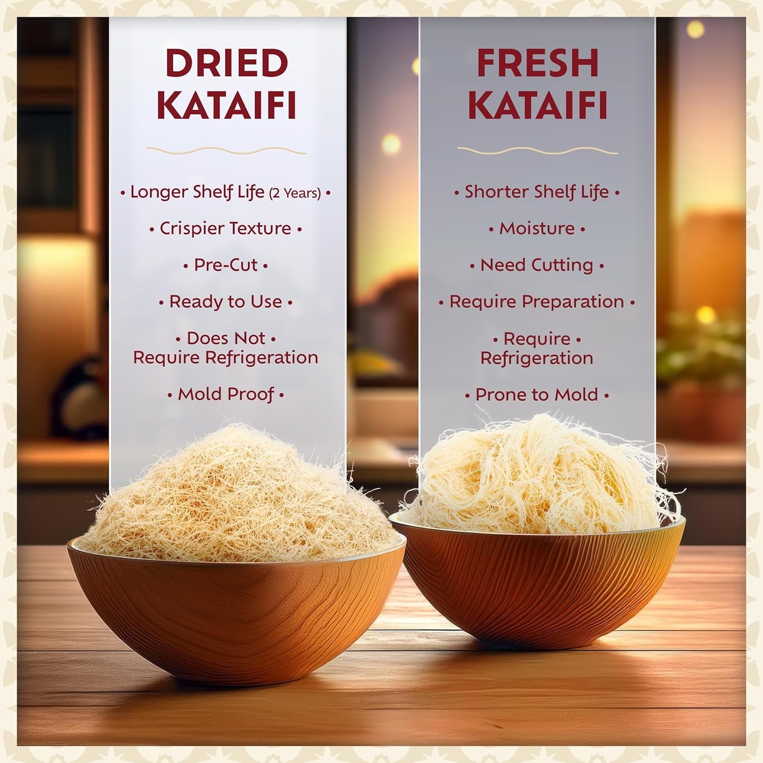 OZKA Dried & Chopped Kataifi Shredded Fillo Dough,Ingredient for The Viral Dubai Pistachio Chocolate Bar, Kunafa, Knafeh, Katifi, 200g(7oz),