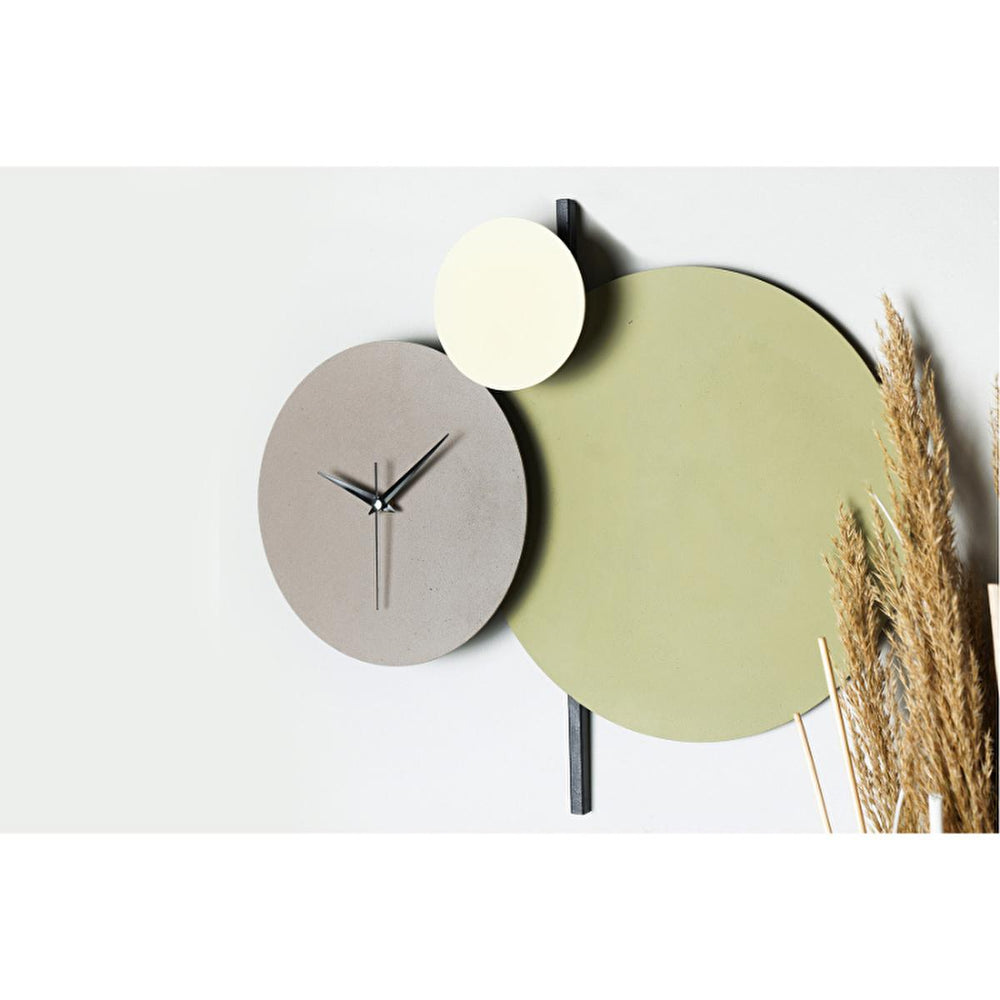 Muyika Handmade Metal Wall Clock - Unique Decorative Silent Sweep Clock for Home and Office (Green-Grey-Cream)