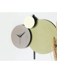 Muyika Handmade Metal Wall Clock - Unique Decorative Silent Sweep Clock for Home and Office (Green-Grey-Cream) Muyika Handmade Metal Wall Clock - Silent Sweep Decor handmade wall clock, metal wall clock, decorative clock, silent sweep clock, custom painted clock, unique home decor, artisanal decor, office decor, living room decor, handmade metal clock, Muyika, wall clock, home accessories, interior design, clock with silent mechanism