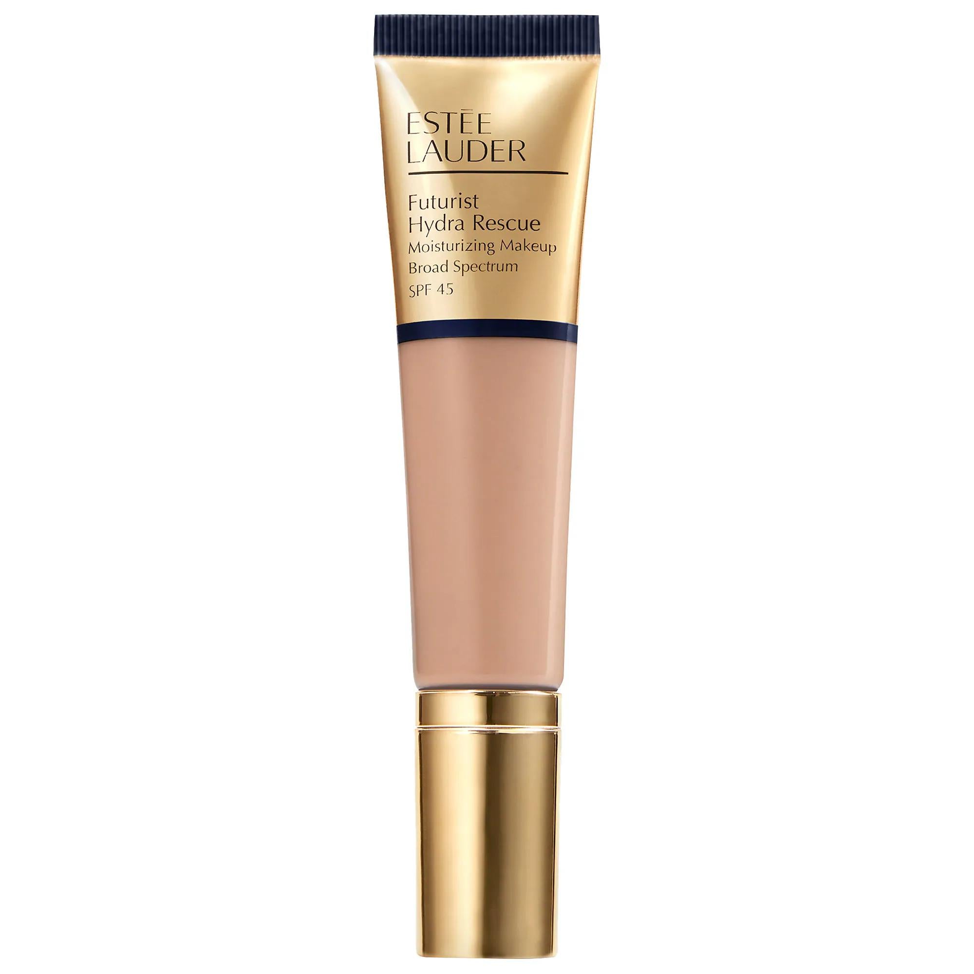 Estee Lauder Futurist Hydra Rescue SPF 45 Moisturizing Foundation: Radiant Finish, Hydrating Coverage, Vitamin E - Protects Against Blue Light & Aging Estee Lauder Foundation SPF 45: Hydrating & Radiant Finish moisturizing foundation, SPF 45 foundation, radiant finish foundation, hydrating foundation, foundation with skincare benefits, long-lasting foundation, Estee Lauder foundation, foundation for dry skin, foundation with vitamin E, breathable coverage foundation, foundation, makeup, face makeup, beauty,