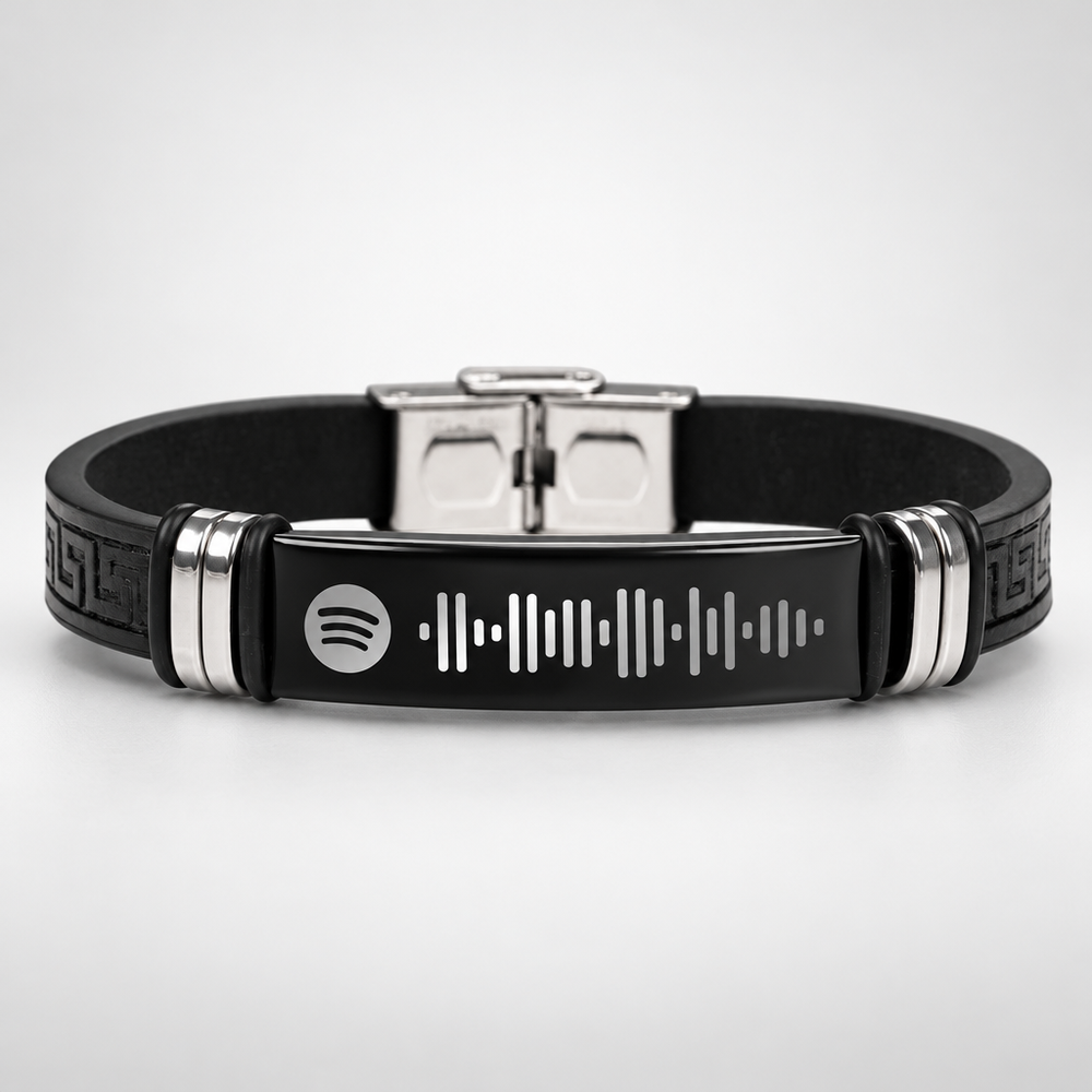 Music Lover Gift Leather Bracelet with Spotify Song Barcode