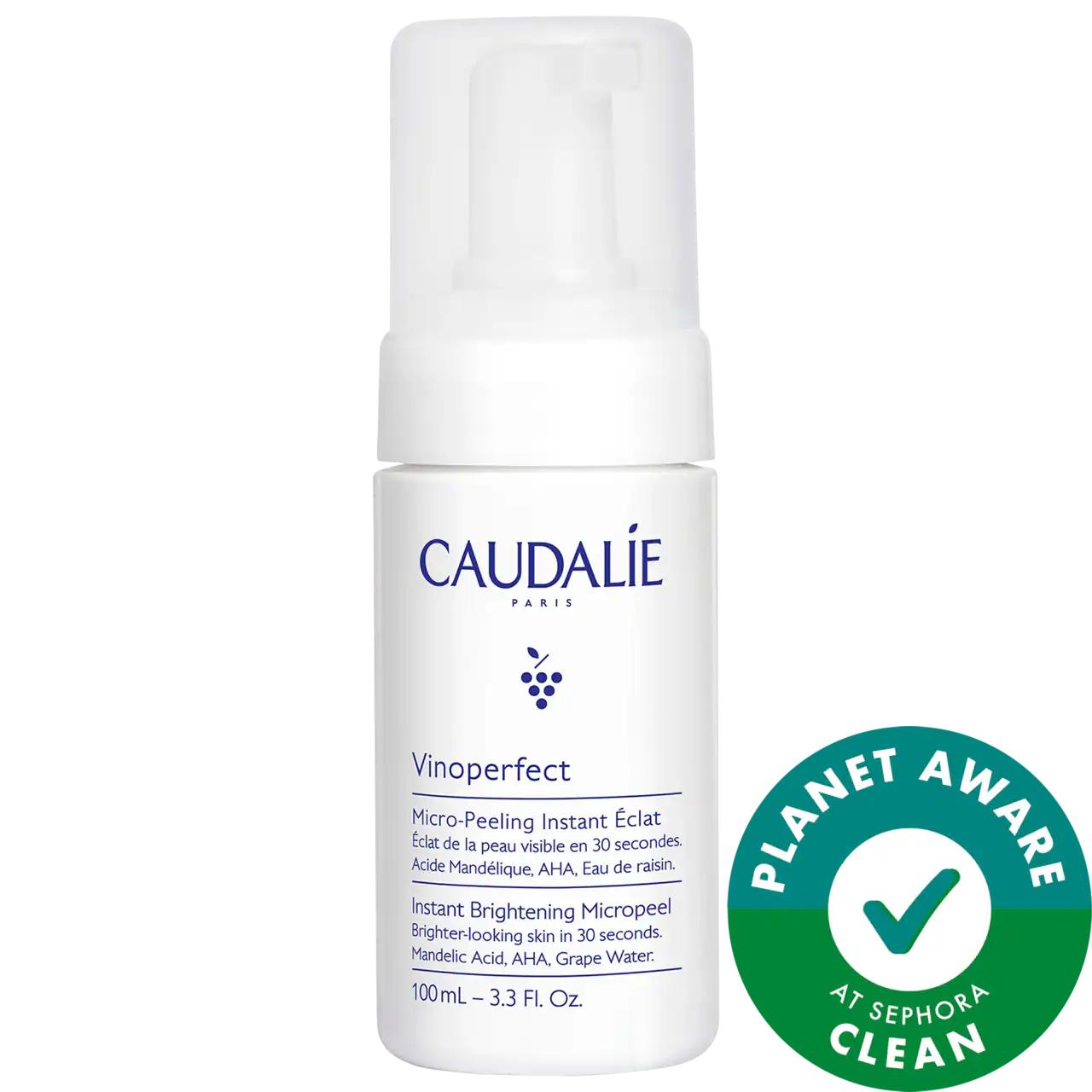 Caudalie Vinoperfect Brightening Daily AHA Micropeel Cleanser for Brightening, Gentle Exfoliation, Vegan Skincare Caudalie Vinoperfect Micropeel Cleanser for Brightening Skin micropeel cleanser, brightening skincare, gentle exfoliation, mandelic acid, AHA fruit acids, vegan skincare, clean skincare products, skincare, cleansers, exfoliators, dark spots, dullness, uneven texture, normal skin, dry skin, combination skin, oily skin