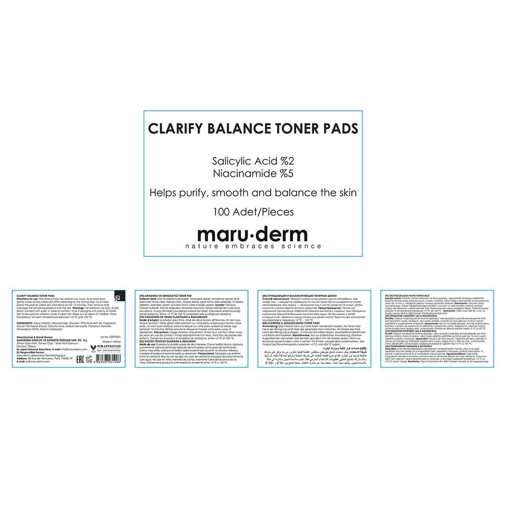 Maruderm Clarify & Balance Toner Pads for Clear Skin 100 ct