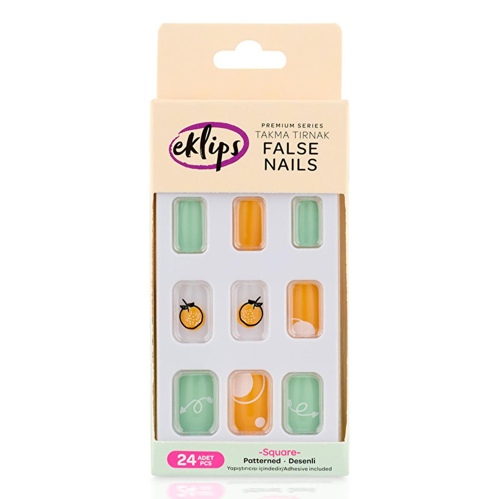 Eklips Orange-Green Orange Pattern Fake Nails - Easy DIY Nail Kit for Salon-Quality Look at Home - Nail Polish
