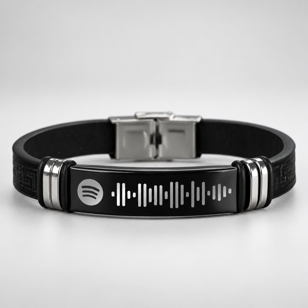 Music Lover Gift Leather Bracelet with Spotify Song Barcode