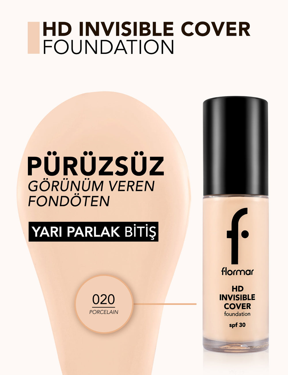Flormar Invisible Cover HD SPF30 Foundation 30ml
