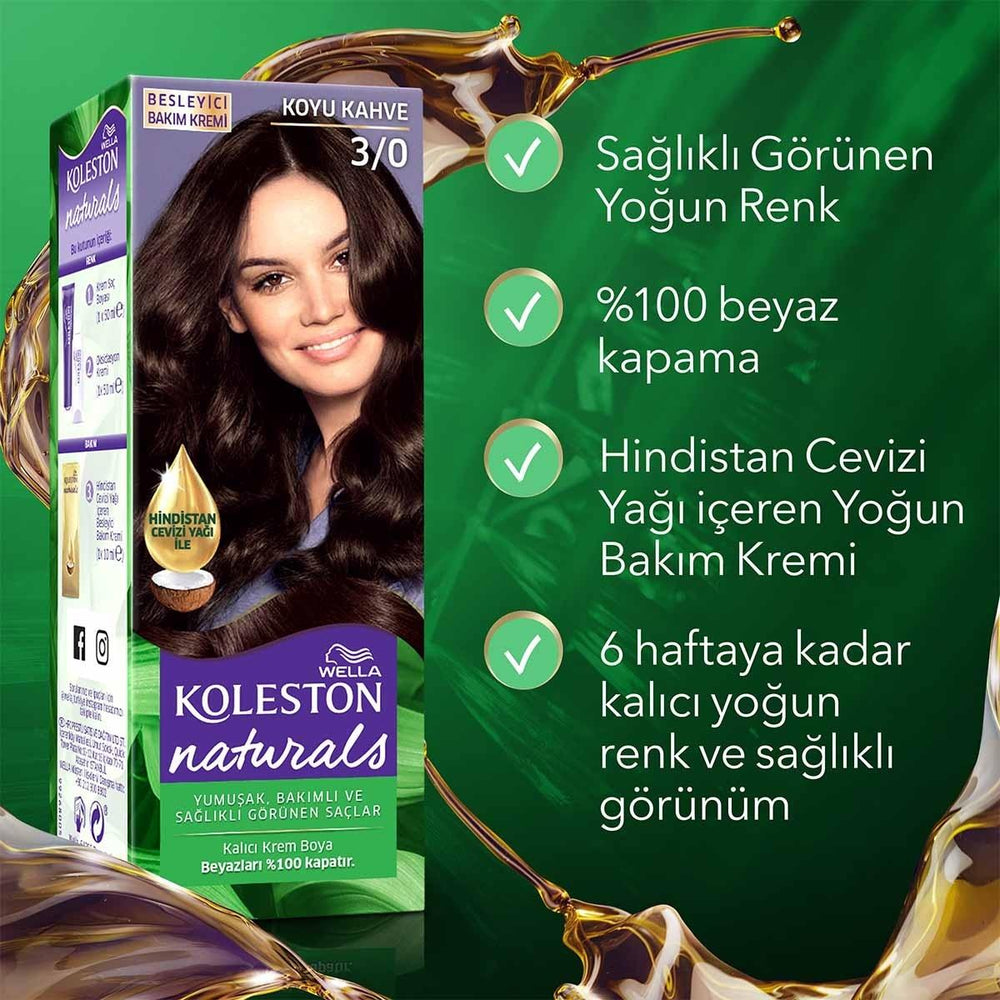 Wella Koleston Naturals 3/0 Dark Brown Hair Dye: Long Lasting Color & Gray Coverage with Coconut Oil for Intense Shine Wella Dark Brown Hair Dye: Gray Coverage & Coconut Oil hair dye, dark brown hair dye, gray hair coverage, long lasting hair color, Wella Koleston Naturals, at home hair color, coconut oil hair dye, 3/0 dark brown hair dye, hair color, hair coloring, beauty, personal care, gray coverage, root touch up, hair treatment, coconut oil, nourishing hair dye, easy application, vibrant color, long-la