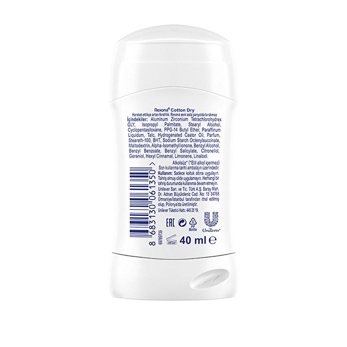 Rexona Women's Deodorant Stick Cotton Dry - Long-Lasting Freshness, 48hr Protection Rexona Cotton Dry Deodorant - 48hr Protection Women's Deodorant Stick, Antiperspirant Deodorant, Alcohol-Free Deodorant, Long-Lasting Freshness, Rexona Cotton Dry Deodorant, Deodorant for Women, 48hr Protection, Floral Scent, Motionsense Technology, Personal Care, Hygiene Products