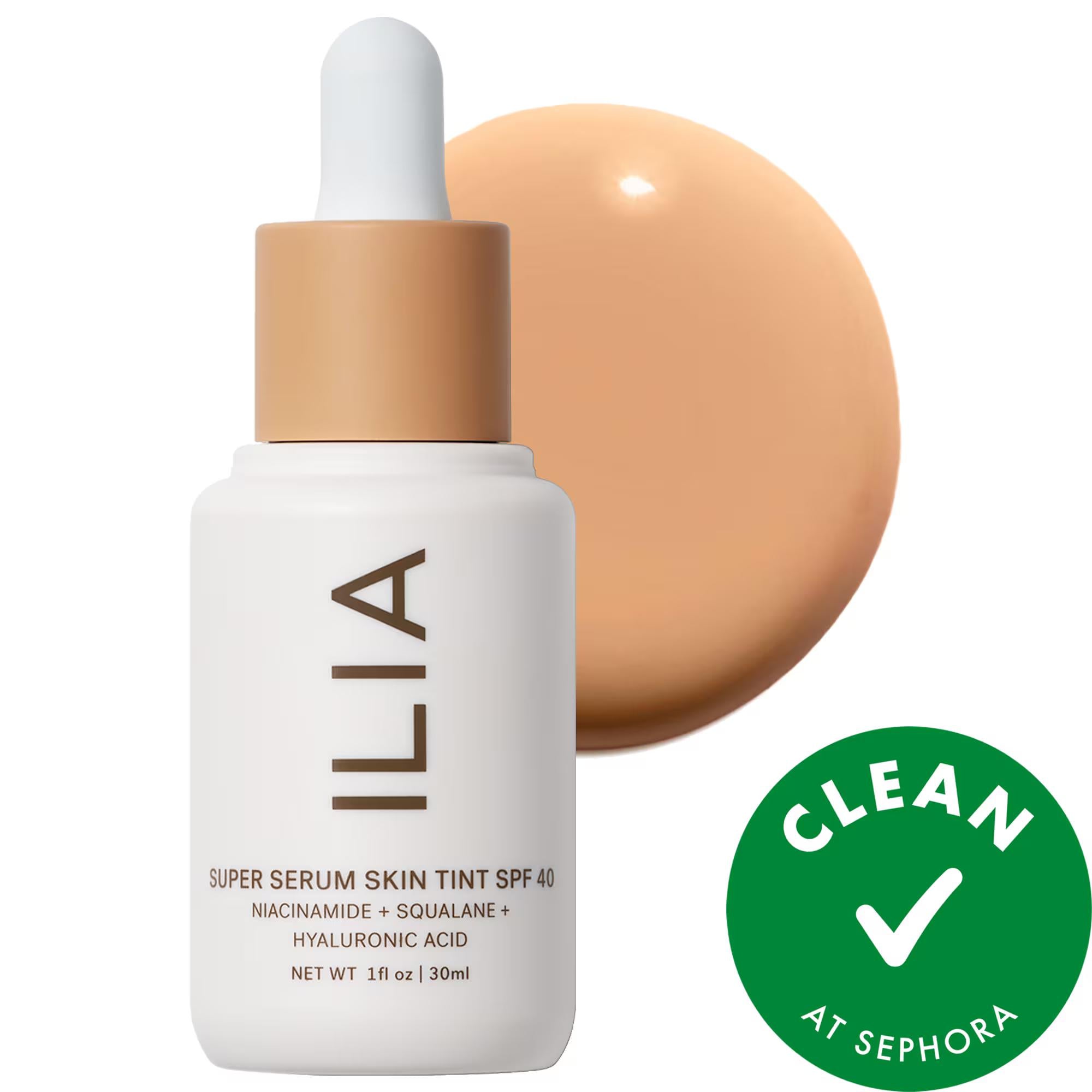 Ilia Super Serum Skin Tint SPF 40: Dewy, Light Coverage Foundation with Hyaluronic Acid & Niacinamide, Vegan & Cruelty-Free Skincare Makeup Ilia Tinted Serum SPF 40: Dewy, Light Coverage & Skincare Tinted serum foundation, SPF 40 foundation, Mineral sunscreen foundation, Vegan foundation, Dewy finish foundation, Hyaluronic acid foundation, Niacinamide serum tint, Light coverage foundation, Cruelty free makeup, Skincare makeup, foundation, tinted serum, SPF, mineral sunscreen, vegan, dewy finish, hyaluronic