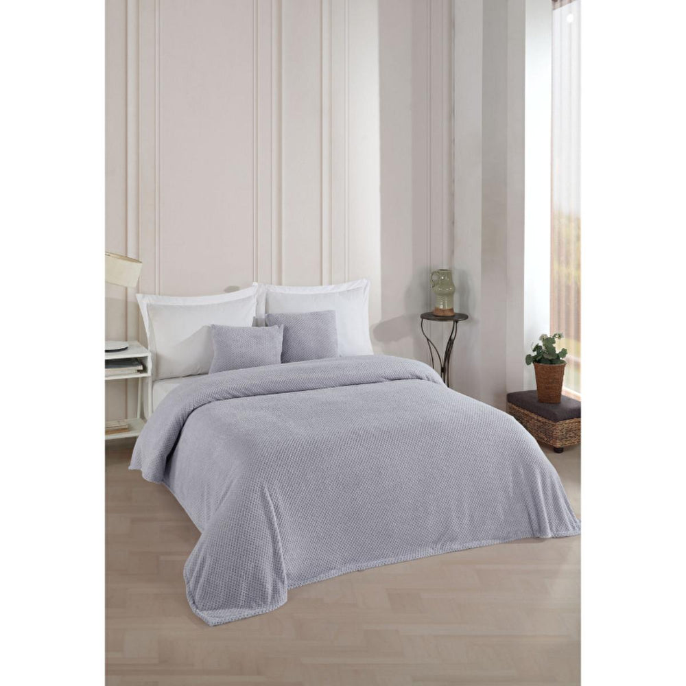 Wondel Bedspread & Blanket Set - Grey Polycotton Double Bedding 200x230cm