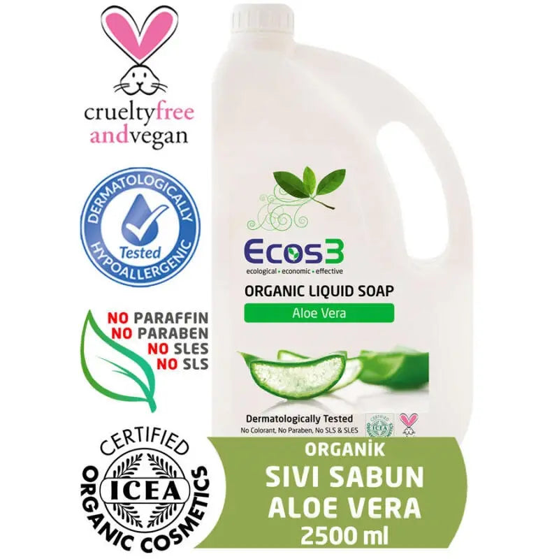 Ecos3 Aloe Vera Organic Liquid Soap for Gentle Cleansing 2500ml