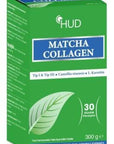 hud matcha collagen powder package, hud matcha collagen scoop with green tea leaves Hud Matcha Collagen - Healthy Supplement Powder | 300g Hud Matcha Collagen Powder - Healthy Supplement | 300g hud, matcha-collagen, collagen-powder, green-tea, vitamin-c, health-supplement, l-carnitine, beauty-from-within, wellness, ai-generated