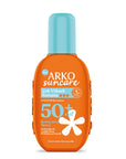 Arko Sun Care SPF 50+ Sunscreen Spray: UVA & UVB Protection, Reef Safe, Non-Greasy, Water Resistant - 200ml Arko SPF 50+ Sunscreen Spray: Reef Safe UVA/UVB Protection sunscreen spray, SPF 50+ sunscreen, UVA UVB protection, sensitive skin sunscreen, water resistant sunscreen, ocean friendly sunscreen, reef safe sunscreen, non greasy sunscreen, sun protection spray, sun cream, Arko Sun Care, sun protection, UVA protection, UVB protection, sensitive skin, reef safe, non greasy, water resistant, beach, swimming