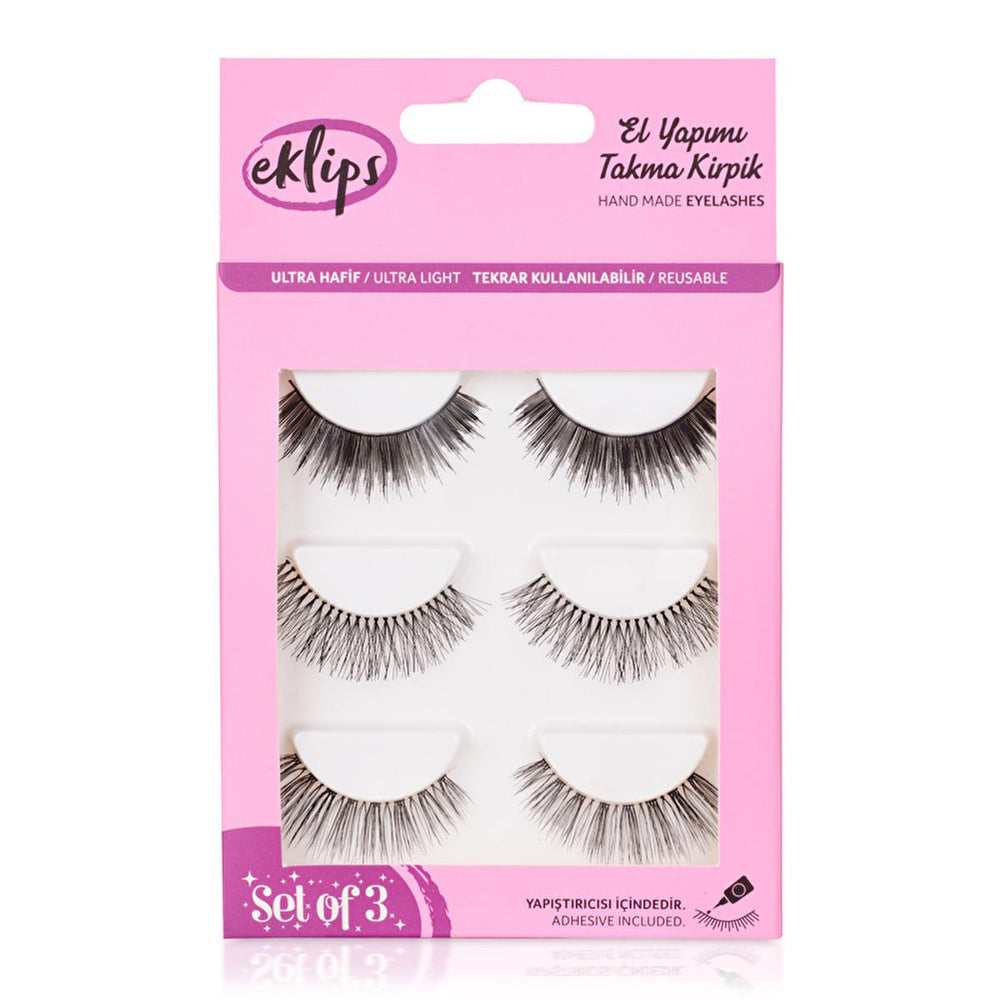 Eklips False Eyelash Set 3-Pack - Natural Look, Handmade, Ultra-Lightweight