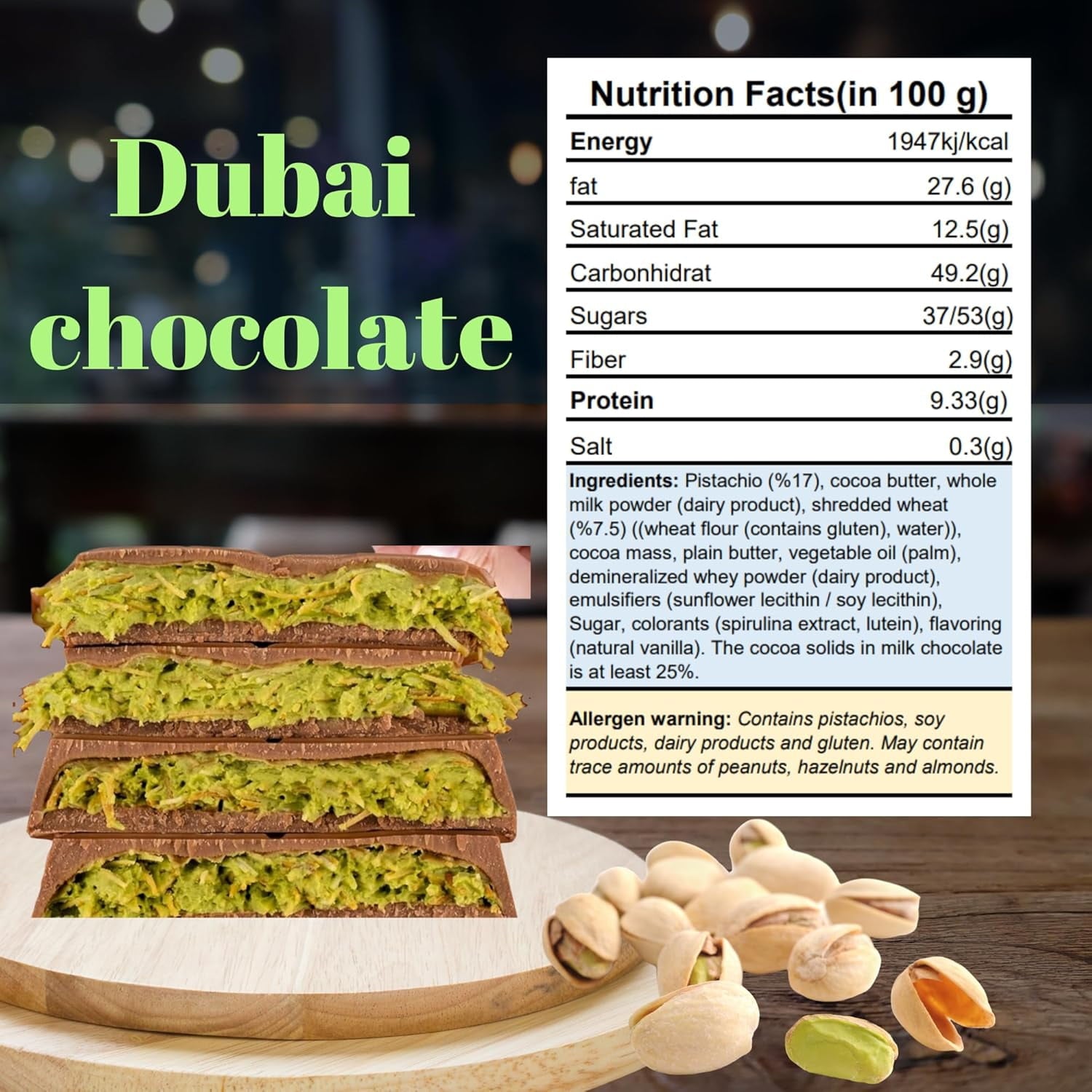 Beyoglu Dubaco Dubai Chocolate Bar 3.17 oz (90gr) - Express Shipping