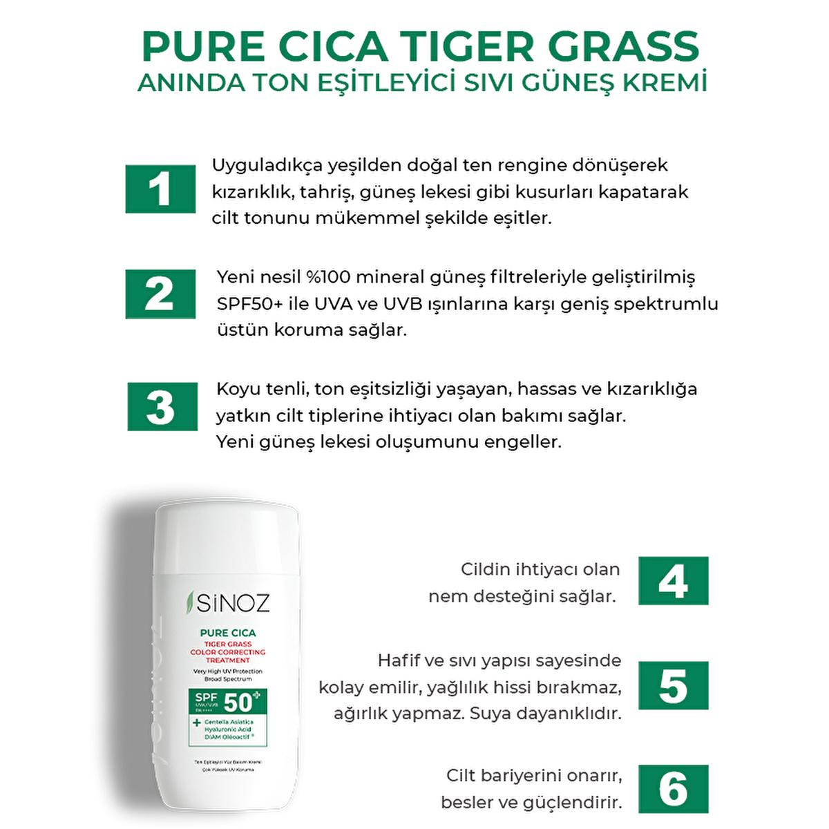 Sinoz Cica Tiger Grass Tinted Sunscreen SPF50+: Color Correcting, Redness Reducing Mineral Sunscreen with Hyaluronic Acid - Evens Skin Tone Sinoz Cica Tinted SPF50: Color Correcting, Redness Reducing tinted sunscreen, color correcting sunscreen, Cica sunscreen, tiger grass sunscreen, mineral sunscreen SPF50, redness reducing sunscreen, sunscreen for sensitive skin, tone evening sunscreen, Centella Asiatica sunscreen, hyaluronic acid sunscreen, SPF50, broad spectrum, redness, uneven skin tone, sensitive skin