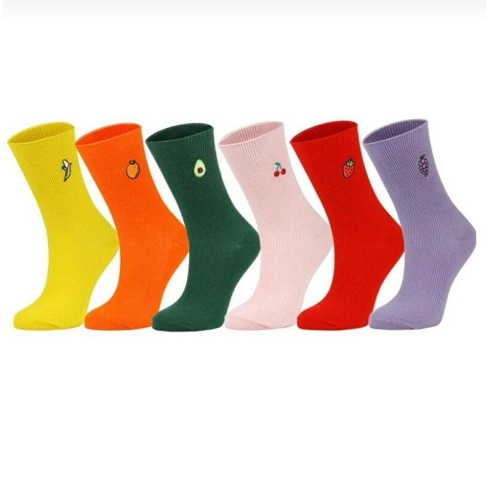 Ozzy Socks Women's 6-Pack Fruit Embroidered Socks - Comfortable Cotton Casual Footwear for Women