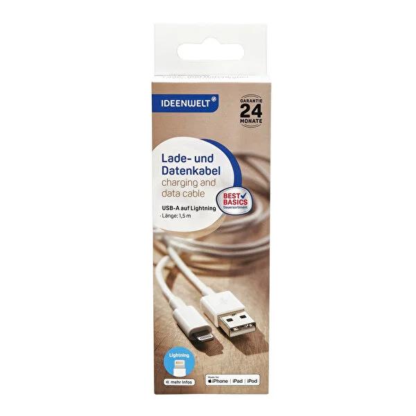 Ideenwelt USB A to Lightning Cable 1.5M - Fast Charging & Data Transfer for Apple Devices Ideenwelt USB A to Lightning Cable 1.5M - Fast Charging & Data Transfer USB A to Lightning cable, 1.5 Meter charging cable, Data transfer cable for Apple devices, Lightning cable, Apple charging cable, Fast charging cable, Reliable charging cable, Durable charging cable, Compatible with Apple devices, Data transfer cable, Charging and data transfer, Ideenwelt, Apple accessories