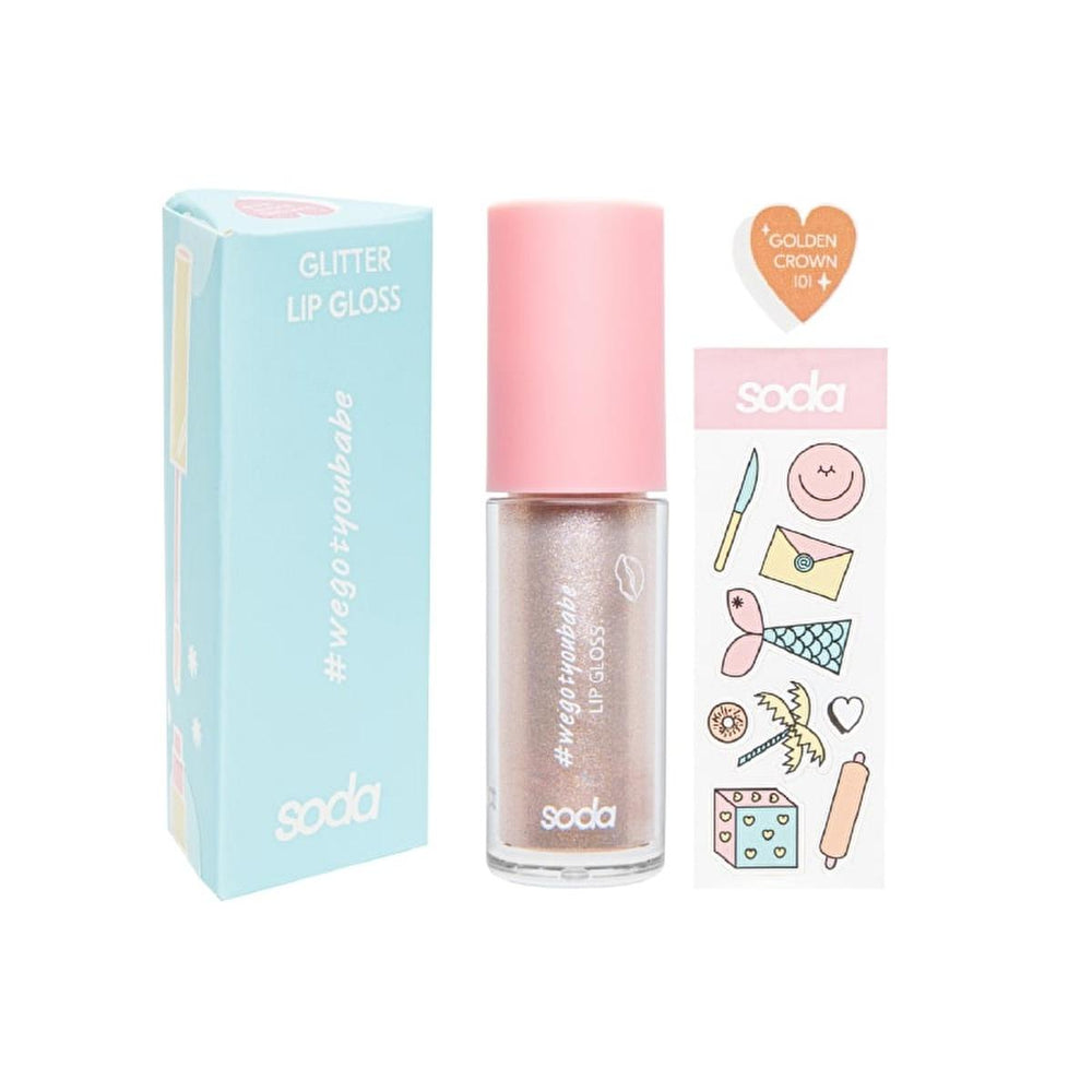 Soda 101 Golden Crown Glitter Lip Gloss - Long Lasting, Non-Sticky Shine - view 3