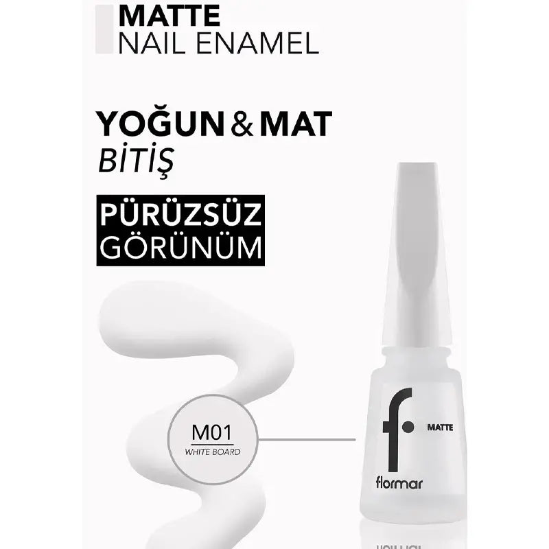 Flormar Matte Nail Polish in M01 White Board 11ml