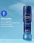 NIVEA MEN Fresh Active Men's Deodorant Spray - 48 Hour Protection, Oceanic Scent, Aluminum-Free NIVEA MEN Fresh Active Deodorant Spray - 48 Hour Protection Men's Deodorant Spray, Long-lasting Deodorant, NIVEA MEN Fresh Active, Aluminum-free Deodorant, Oceanic Scent Deodorant, 48-hour Deodorant Protection, Men's Grooming, Personal Care, Freshness, Confidence, Derma Active Protection, NIVEA INFINIFRESH, Powder-free, Dermatologically Tested, Men's Health, Hygiene Products