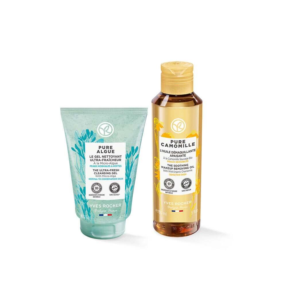 The Body Shop Double-Step Facial Cleansing Set - Pure Camomille & Pure Algue for Normal to Dry Skin Double-Step Facial Cleansing Set - Pure Camomille & Pure Algue facial cleansing set, double-step cleansing, skincare routine, oil-based cleanser, water-based gel cleanser, normal skin, dry skin, Pure Camomille, Pure Algue, gentle cleansing, deep cleansing, The Body Shop, skincare, beauty products, cosmetics, facial care, cleansing oil, cleansing gel