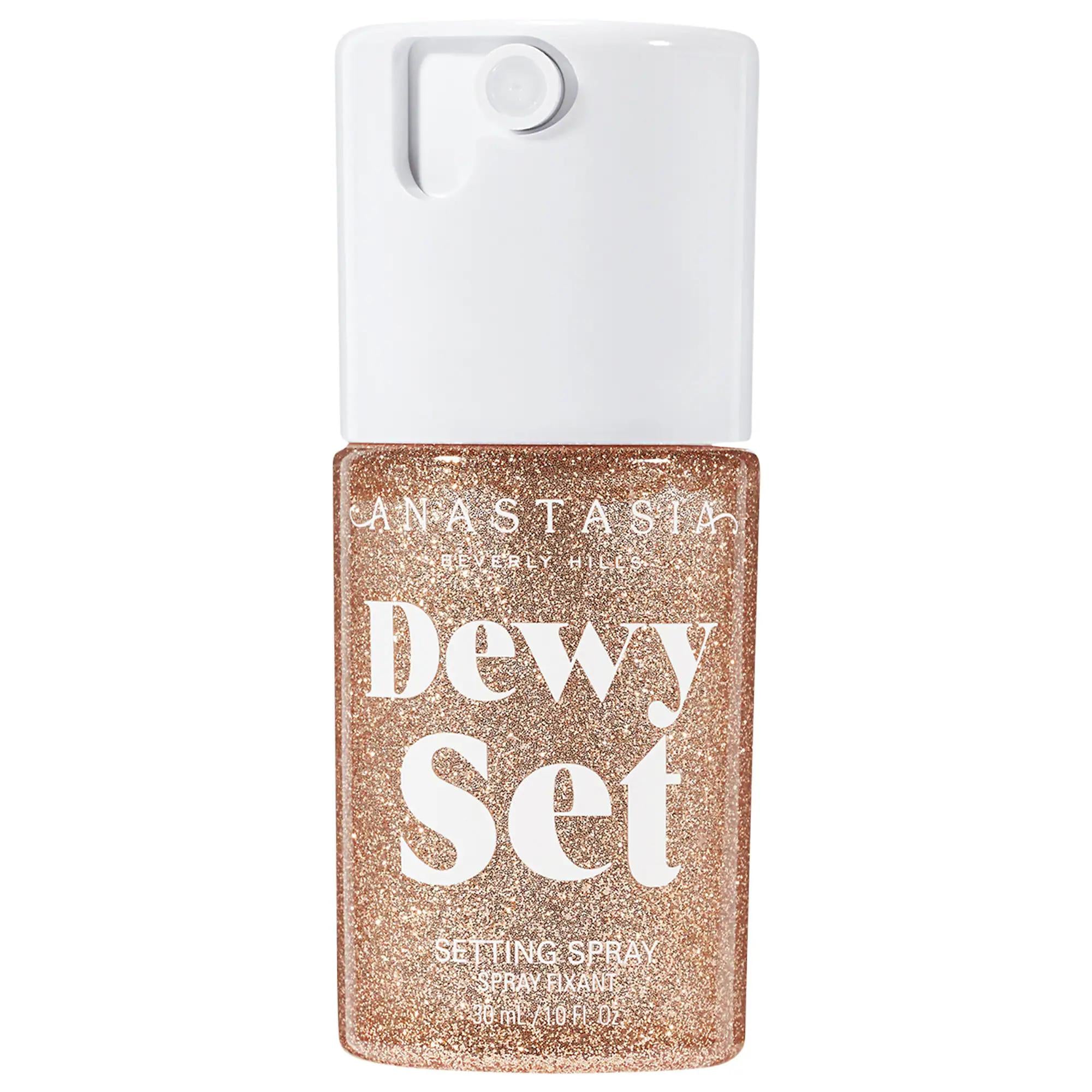 Anastasia Beverly Hills Mini Dewy Set Hydrating Setting Spray: Vegan & Cruelty-Free for a Radiant, Dewy Finish - Travel Size Anastasia Beverly Hills Dewy Setting Spray | Hydrating & Radiant setting spray, hydrating setting spray, dewy setting spray, vegan setting spray, cruelty-free setting spray, makeup setting spray, dry skin setting spray, scented setting spray, travel size setting spray, purslane setting spray, hydrating mist, makeup, cosmetics, beauty, vegan, cruelty-free, dry skin, radiant finish, dew