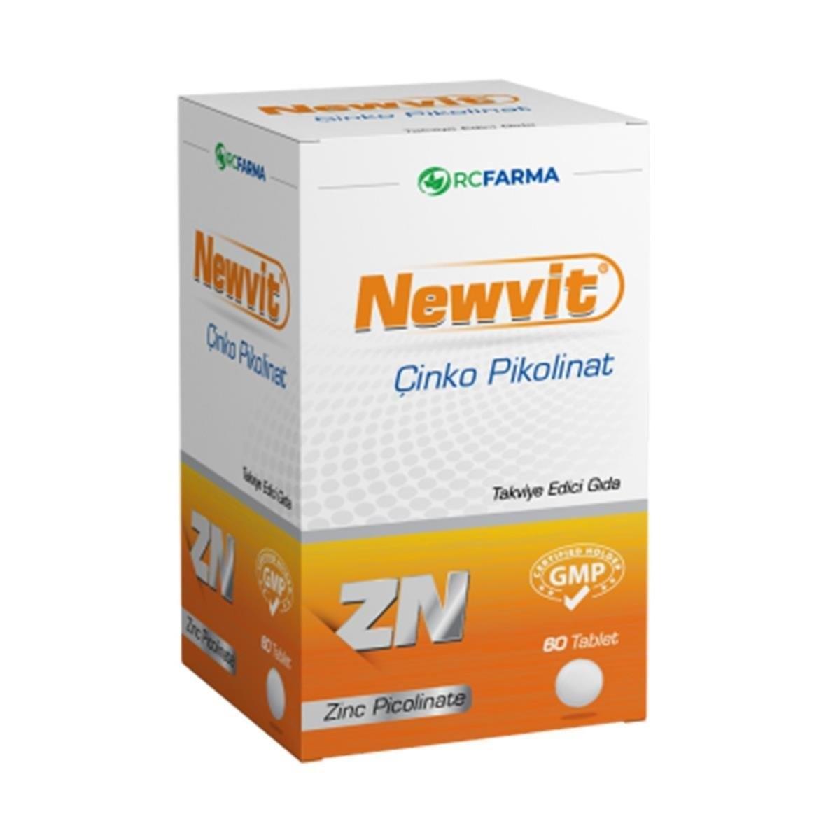 Newvit Zinc Picolinate 60 Tablets - Immune System Support Dietary Supplement Newvit Zinc Picolinate - Immune Support Supplement zinc supplement, zinc picolinate, dietary supplement, immune system support, health and wellness, Newvit Çinko Pikolinat, nutritional supplements, immune health, adult health, children's health over 11