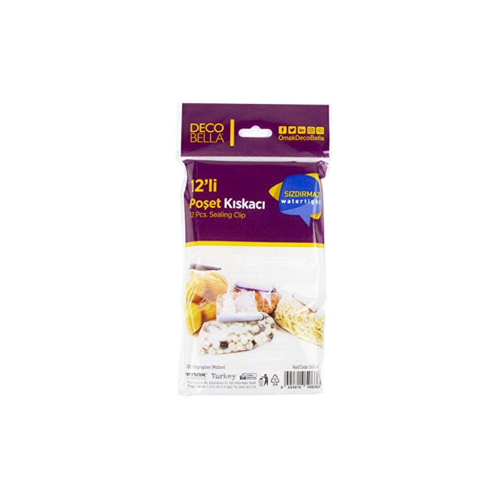 Decobella BPA-Free Plastic Bag Clips for Kitchen Storage - 12 Pack, High-Quality Polypropylene, Easy to Use, - view 3