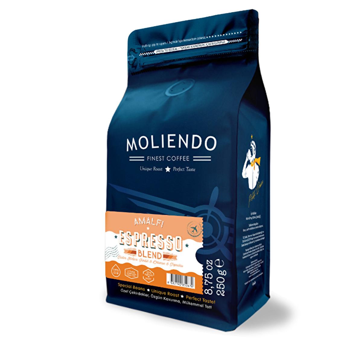 Moliendo Amalfi Espresso Blend Coffee Beans - Bourbon Type, Rich Flavor Profile, 250g Moliendo Amalfi Espresso Blend Coffee Beans - Rich Flavor, 250g Espresso Blend Coffee Beans, Specialty Coffee, Bourbon Coffee Beans, Coffee Blend with Chocolate and Vanilla Notes, 250g Coffee Beans, Coffee Enthusiasts, Specialty Blends, Rich Flavor Profile, Bourbon Type, Mild Acidity, Coffee Connoisseurs, Gourmet Coffee