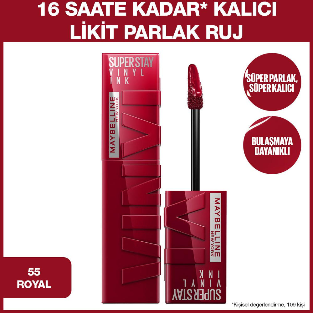 Maybelline New York Super Stay Vinyl Ink Liquid Lipstick - Long-Lasting High Shine Finish, 55 Royal - view 5