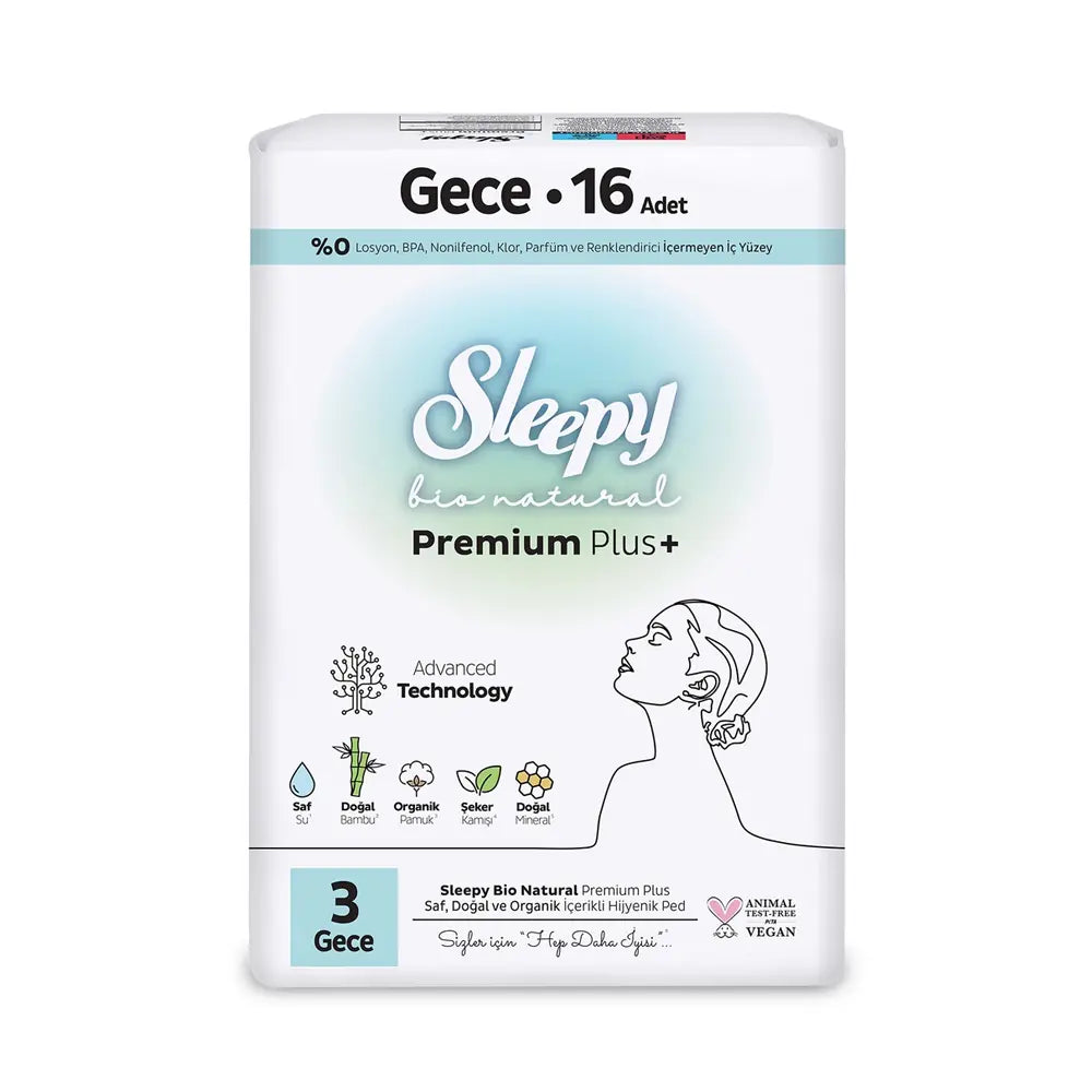 Sleepy Bio Natural Night Sanitary Pads for Heavy Flow 16 Count
