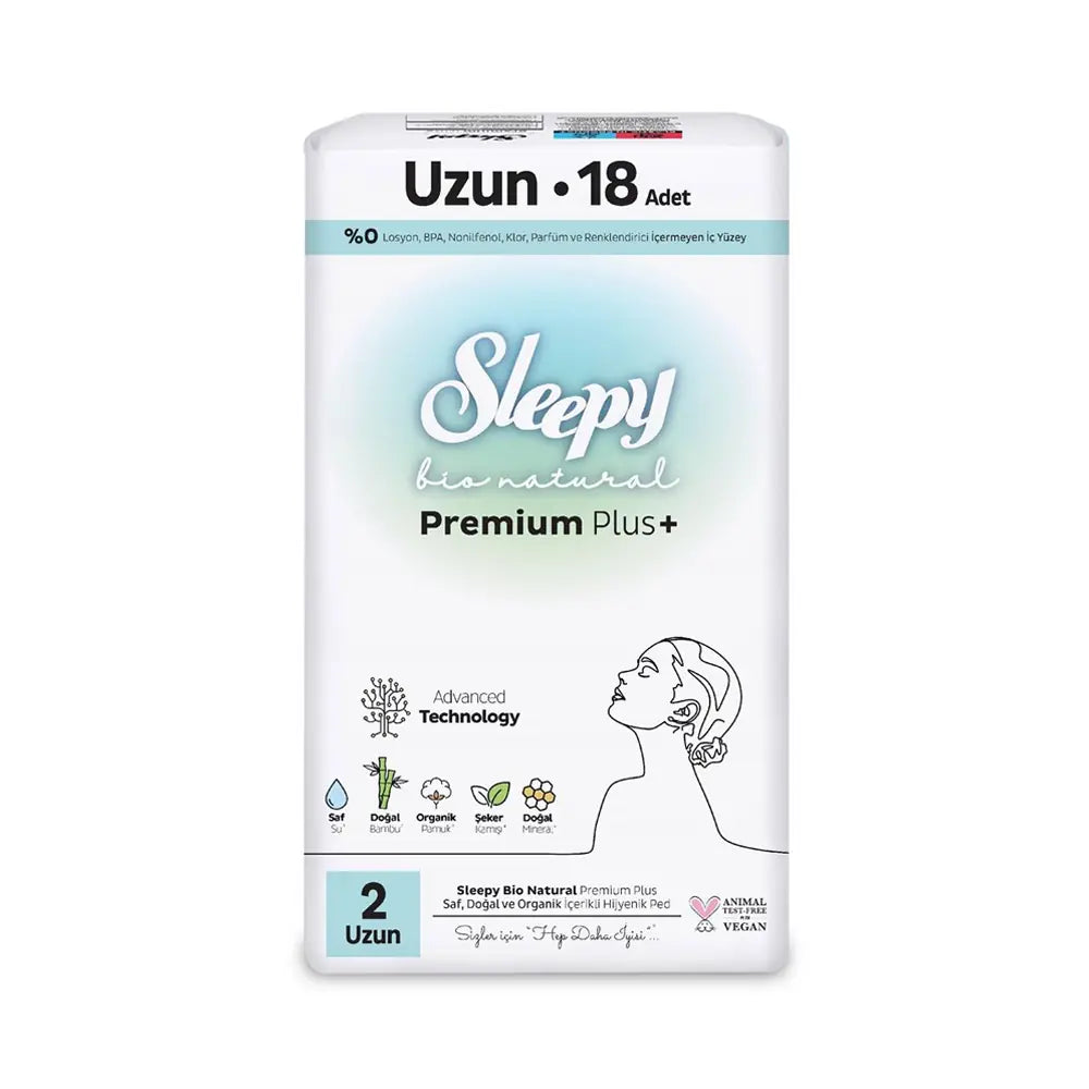 Sleepy Bio Natural Long Sanitary Pads for Sensitive Skin 18 Count
