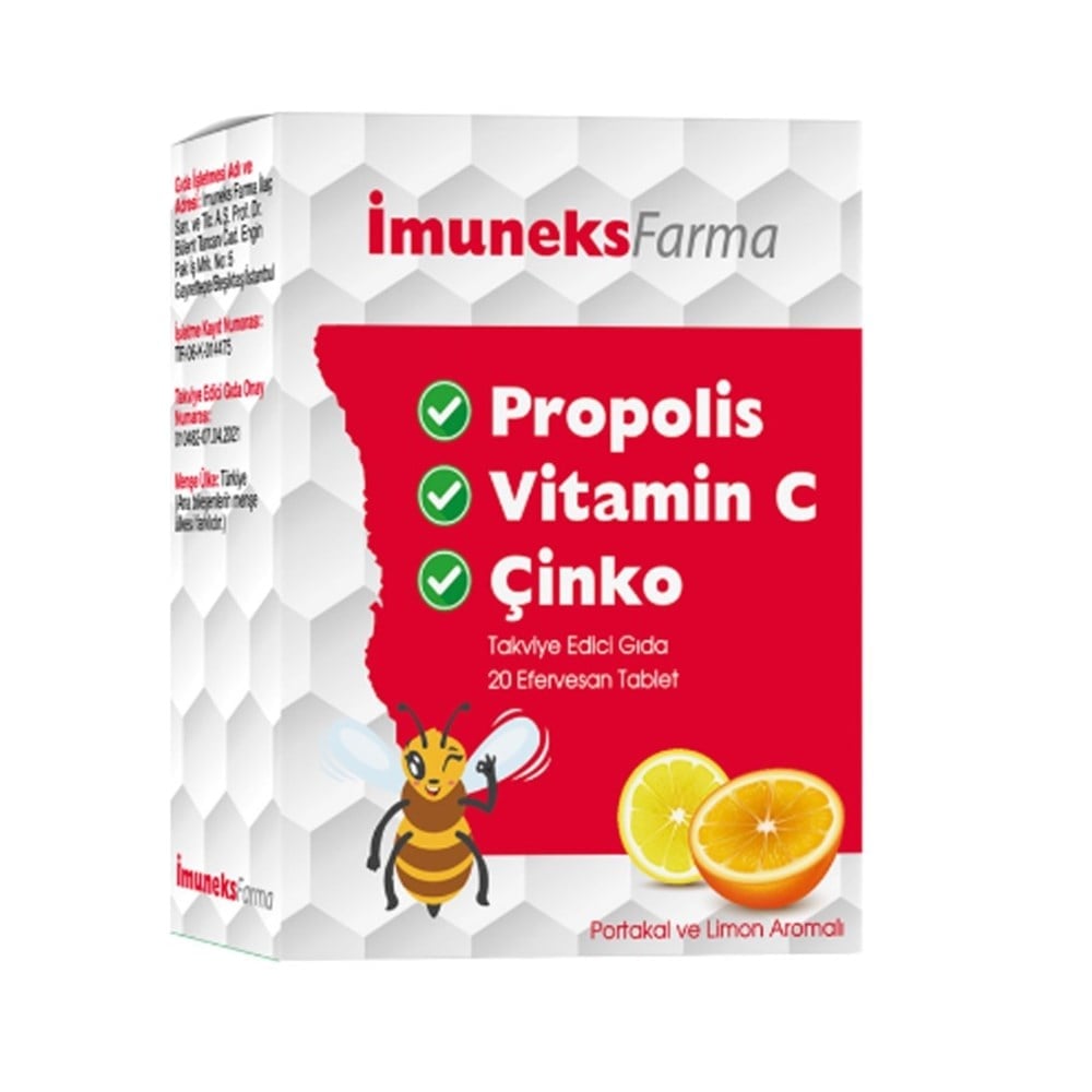 İmuneks Farma Propolis Vitamin C Zinc 20 Effervescent Tablets
