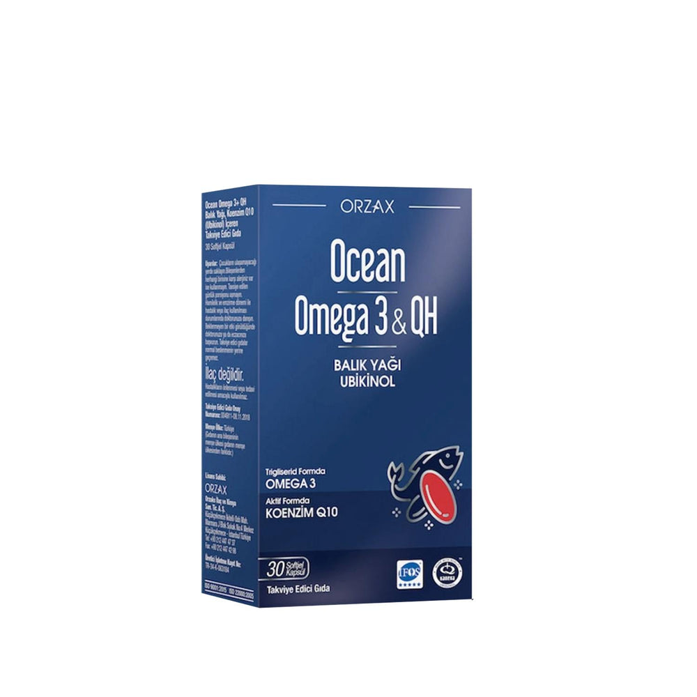 Orzax Ocean Omega 3 & QH Balık Yağı Ubikinol 30 Softjel Kapsül - Heart Health Support & Antioxidant Supplement Orzax Omega 3 & Ubiquinol - Heart Health & Antioxidant Support omega-3 supplement, ubiquinol, CoQ10, fish oil capsules, antioxidant supplement, heart health support, dietary supplement, health and wellness, cardiovascular health, nutritional supplement