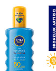 Nivea Sun SPF 50 Sunscreen Spray: High UVA/UVB Protection & Natural Bronzing - Ocean Friendly & Water Resistant, 6.76 fl oz Nivea SPF 50 Sunscreen: Tan & Protect, Ocean Friendly SPF 50 sunscreen, bronzlaştırıcı güneş kremi, tanning sunscreen, ocean friendly sunscreen, sunscreen for sensitive skin, high protection sunscreen, water resistant sunscreen, UVA UVB protection, Nivea sun spray, sunscreen spray, sunscreen, sun protection, tanning, natural tan, sensitive skin, broad spectrum, water resistant, UVA pro