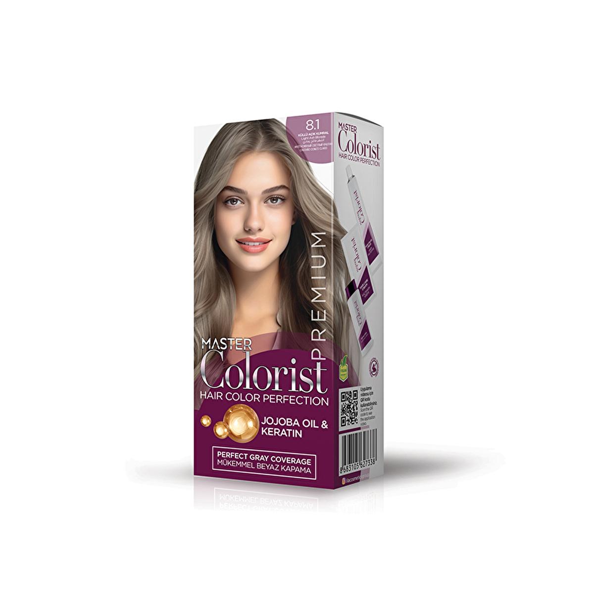 Master Colorist Premium 8.1 Ash Light Blonde Hair Dye: Permanent Color, Jojoba Oil, Keratin Mask, Gray Coverage Master Colorist Ash Blonde Hair Dye: Permanent Color & Gray Coverage hair dye, ash light blonde hair dye, küllü açık kumral saç boyası, permanent hair color, hair color with jojoba oil, hair dye with keratin mask, gray hair coverage, Master Colorist hair dye, hair coloring, hair treatment, jojoba oil, keratin mask, light blonde, ash blonde, hair care, beauty, personal care, women's hair dye, gray