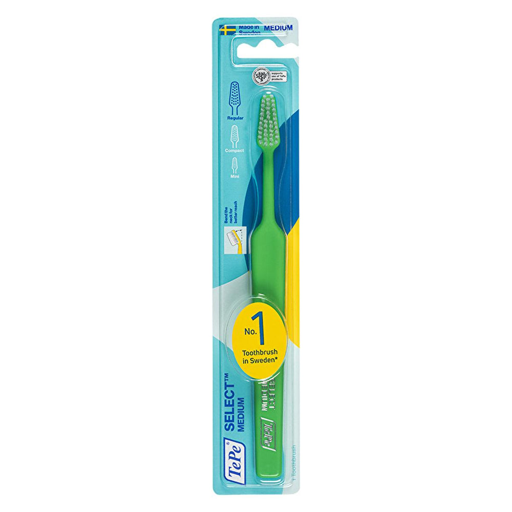 Tepe Select Medium Manual Toothbrush - Conical Bristle for Effective Interdental Cleaning, Ergonomic Handle - Toothpaste