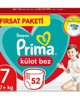 Prima Pampers Disposable Diapers Külot Bez 7 Beden 52 Count - Leak Proof, Easy Change, Comfort Fit - Baby Care