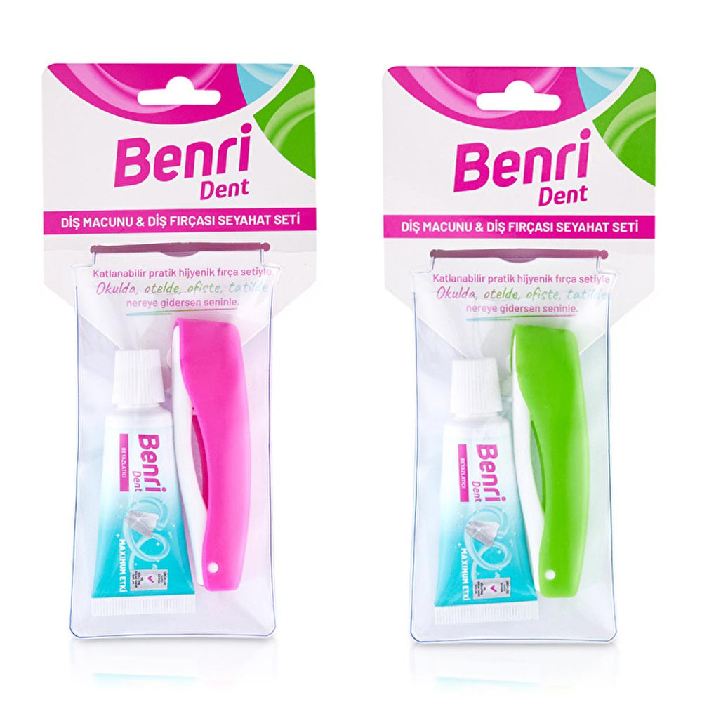 Benri Dent Travel Toothbrush and Toothpaste Set - Portable Oral Care for Travelers - Makeup Brush