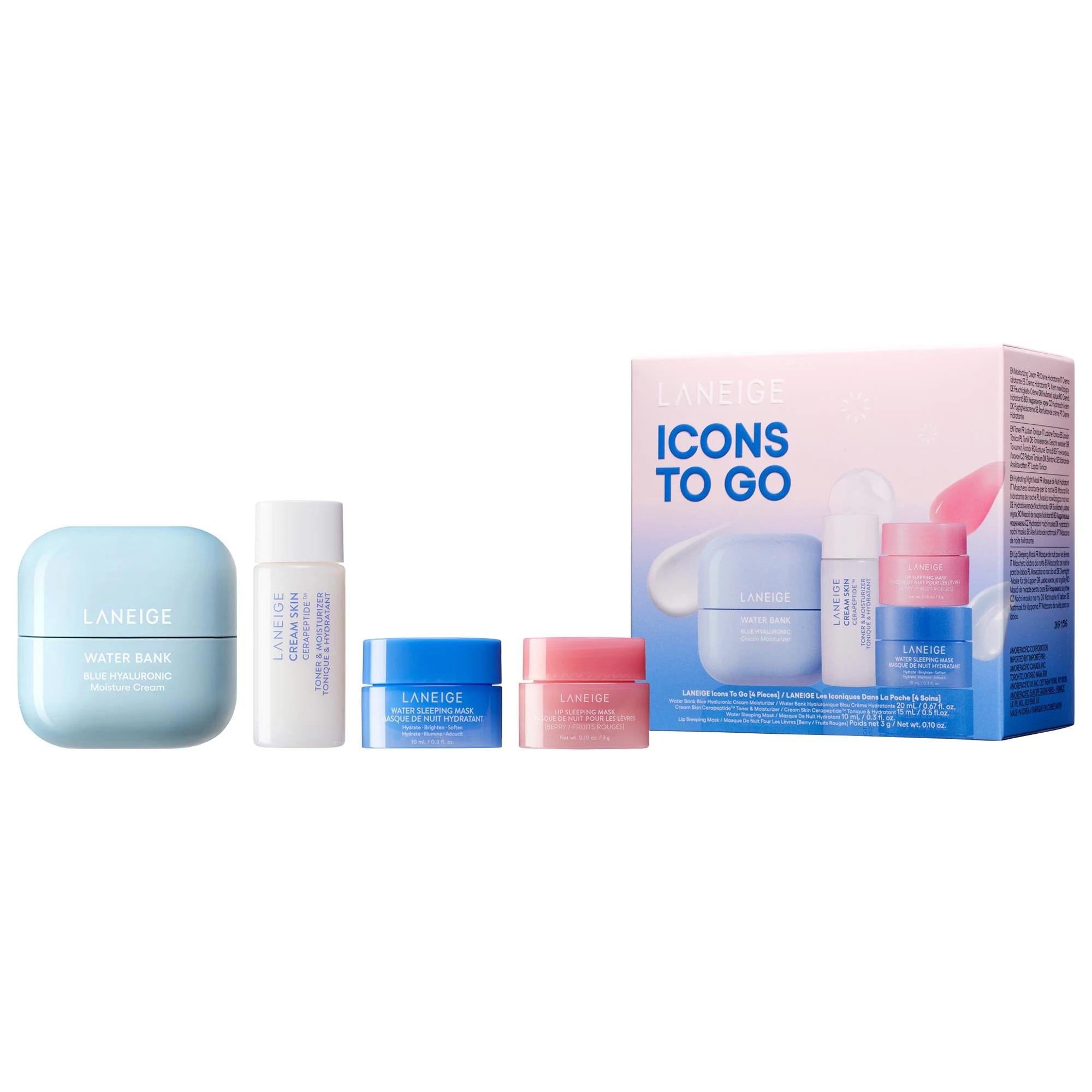 LANEIGE Icons To Go Skincare Set - Hydrating Korean Skincare Products for All Skin Types LANEIGE Icons To Go Skincare Set - Hydrate & Nourish Korean skincare set, Hydrating skincare products, Skincare routine gift set, Laneige skincare miniatures, Clean skincare products, Skincare for dryness, Skincare for dullness, Skincare for loss of firmness, Travel skincare, Korean skincare routine, Hydrating skincare, Nourishing skincare, Sensitive skin skincare, Gluten-free skincare, Fragrance-free skincare
