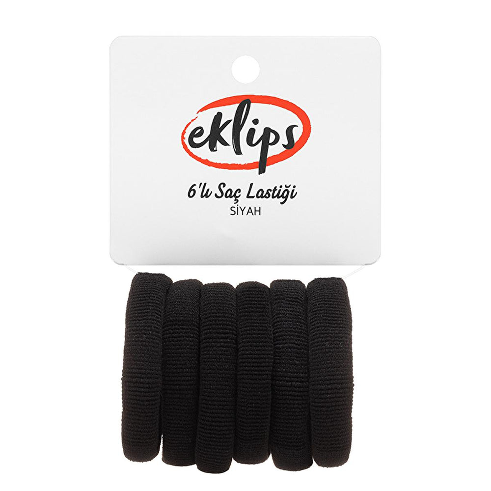 Eklips Black Hair Elastic 6-Pack - Simple Hair Accessories for Long Hair - Hair Accessories