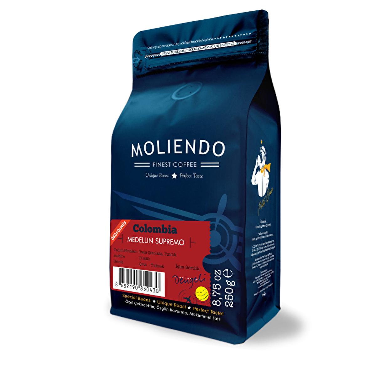 Moliendo Colombian Coffee - Arabica Ground Coffee for Rich Flavor (250g) Moliendo Colombian Arabica Coffee - Rich Flavor Colombian coffee, Arabica coffee, ground coffee, filter coffee, specialty coffee, coffee enthusiasts, high-quality coffee, rich flavor, smooth coffee, chocolate notes, hazelnut notes, cocoa aroma, medium-high body, coffee connoisseur, coffee lovers