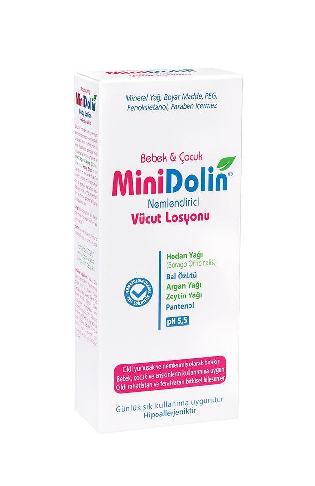 Minidolin Moisturizing Body Lotion for Baby & Sensitive Skin - Natural, Paraben-Free, 8.45 fl oz Minidolin Natural Baby Lotion - Moisturizing & Gentle moisturizing body lotion, baby skincare, natural skincare, paraben-free lotion, hypoallergenic lotion, dermatologically tested, ecosert certified, sensitive skin, natural ingredients, borage seed oil, honey extract, argan oil, olive oil, pH 5.5, gentle skincare, baby lotion, dry skin relief, skin hydration, cruelty-free, eco-friendly