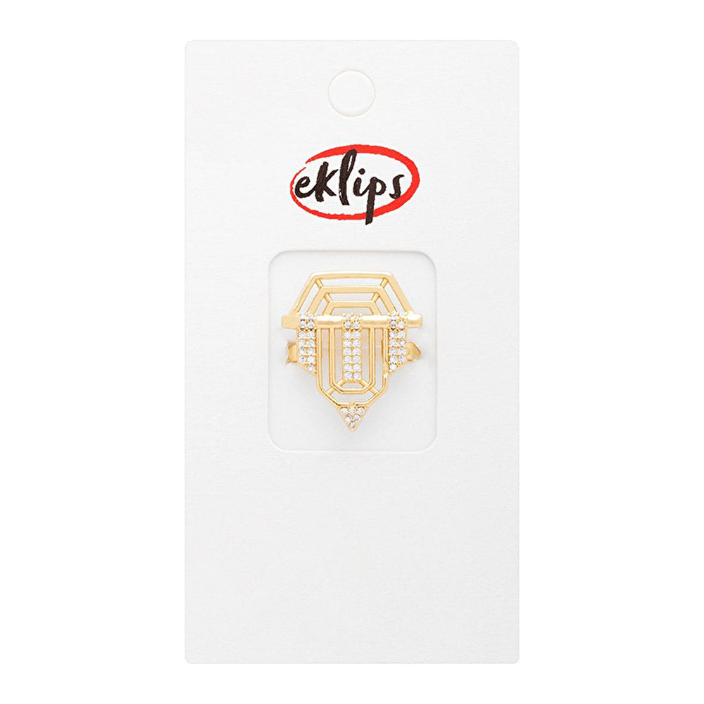 Eklips Gold Geometrik Işıltılı Yüzük - Geometric Ring with Elegant Sparkle for Modern Style