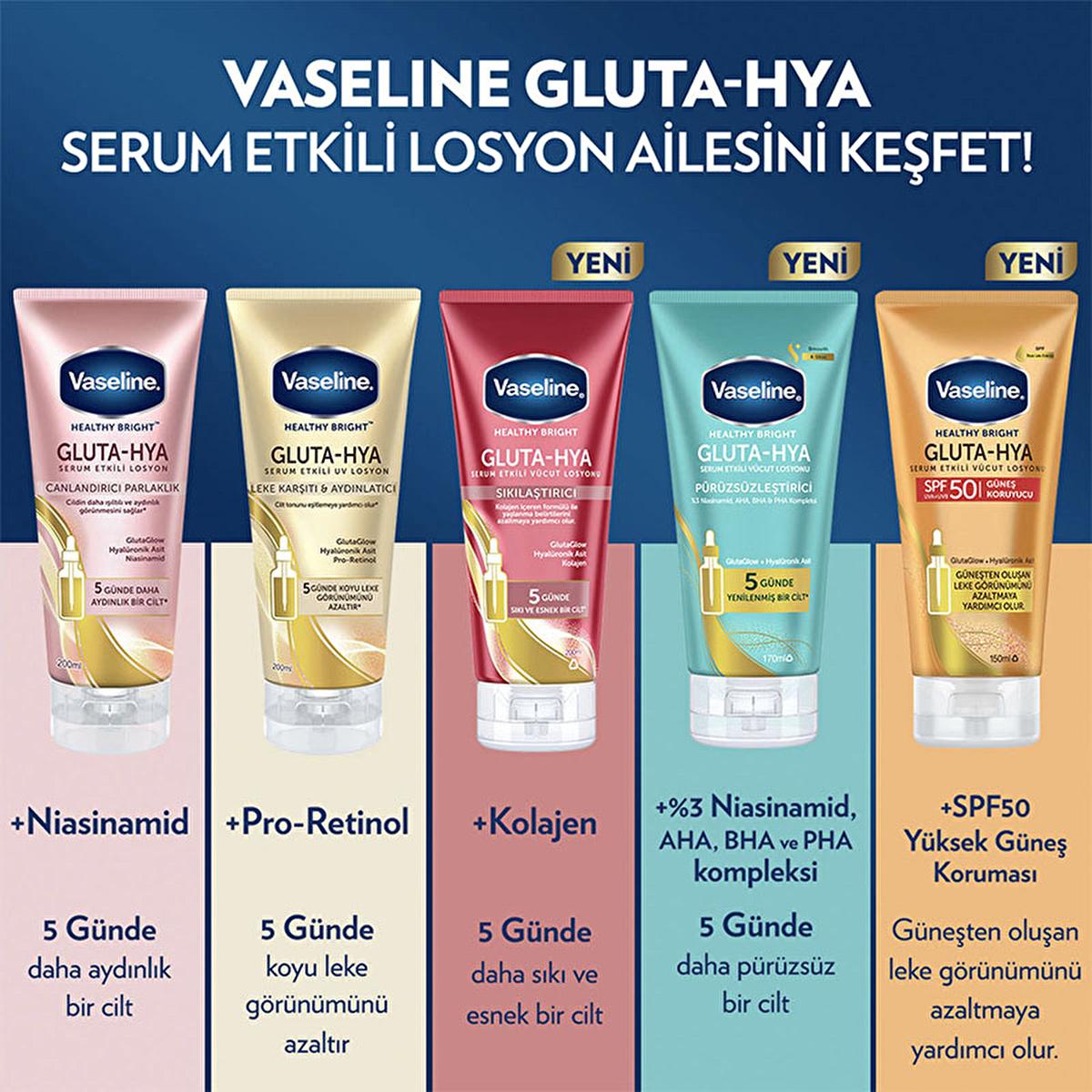 Vaseline Gluta-Hya SPF 50 Sunscreen Body Lotion: UVA/UVB Protection, Hydrating Hyaluronic Acid, Reduces Sunspots, Non-Greasy Formula Vaseline SPF 50 Sunscreen: UVA/UVB Protection & Hydration sunscreen body lotion, SPF 50 body lotion, UVA UVB protection, hyaluronic acid body lotion, sunspot reduction lotion, non greasy sunscreen, dermatologically tested sunscreen, GlutaGlow lotion, sun protection body care, body lotion, sunscreen, SPF 50, UVA protection, UVB protection, hyaluronic acid, sunspot reduction, no