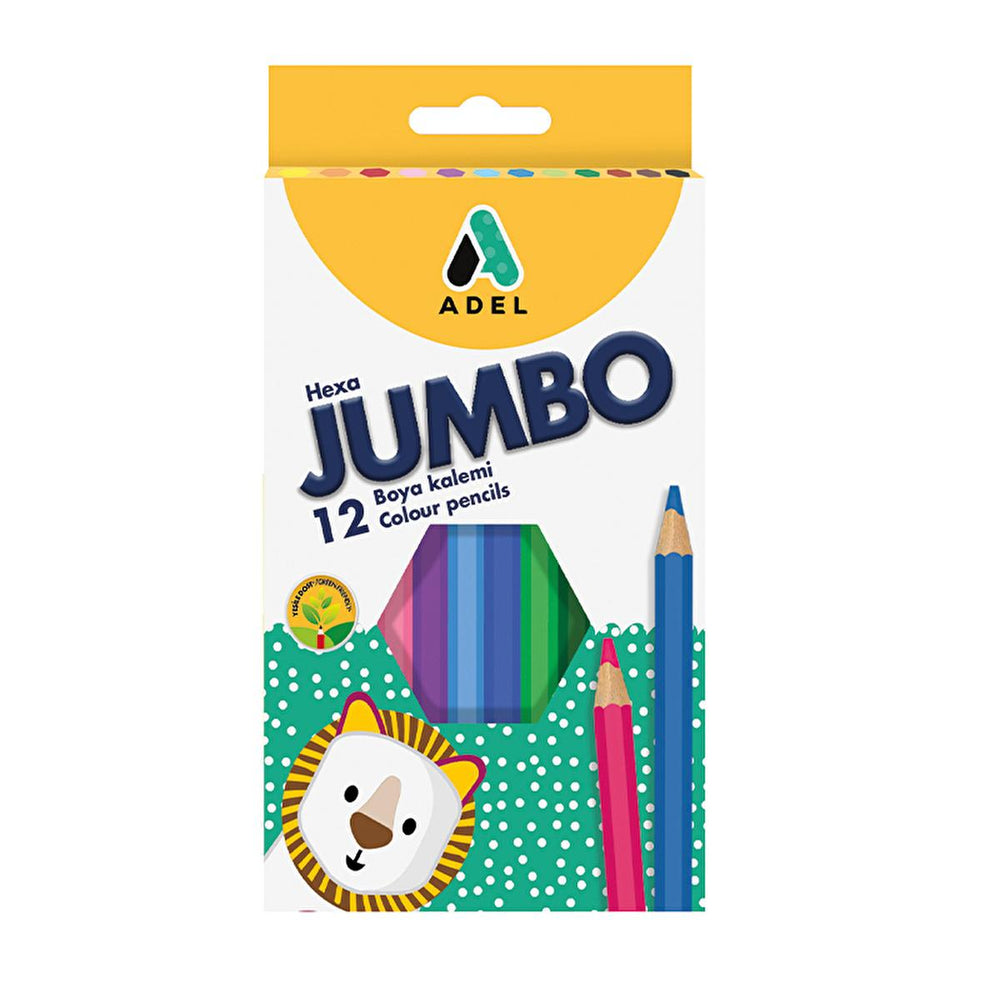 Adel Jumbo Altıgen Boya Kalemi 12 Renk - Vibrant, Washable Crayons for Kids