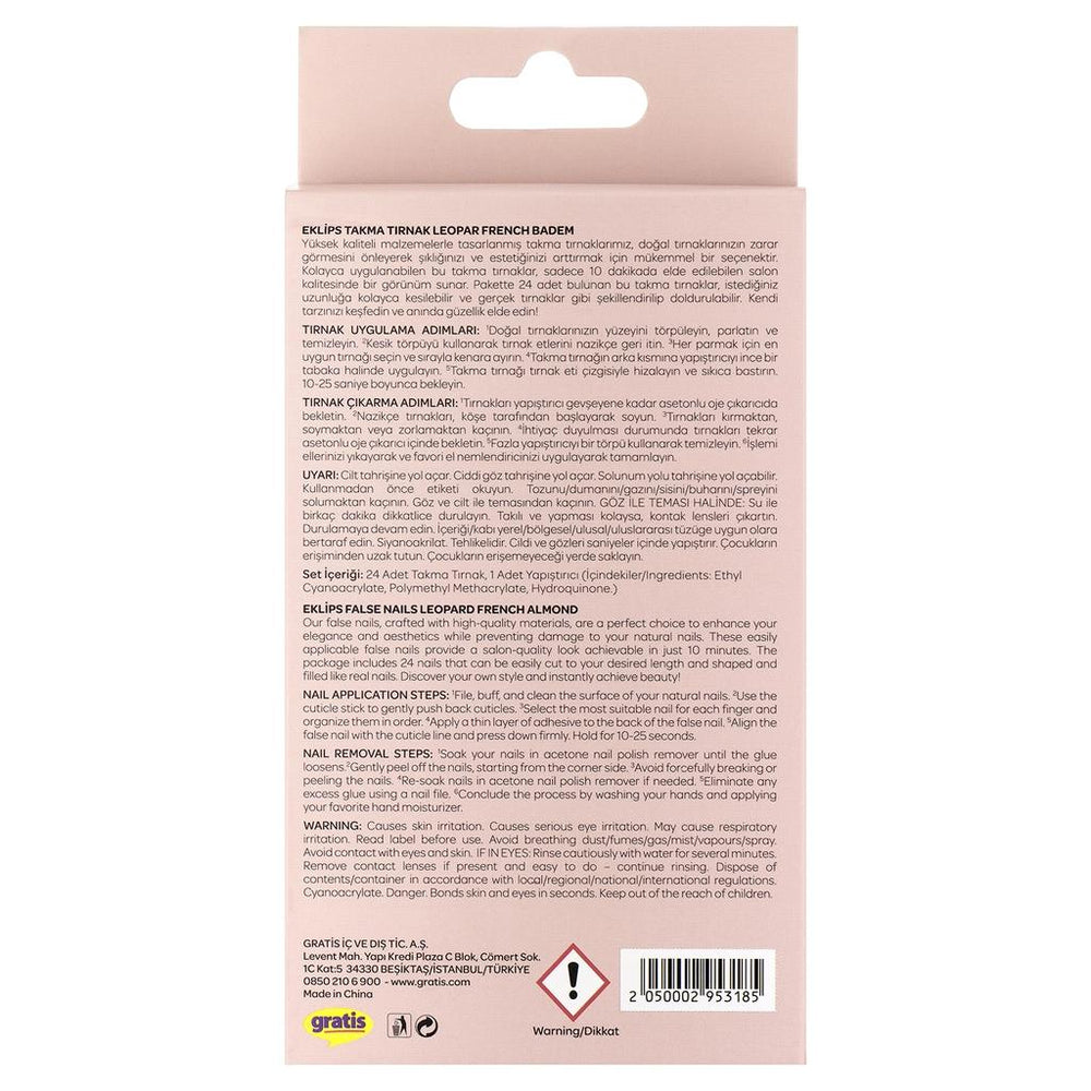 Eklips Leopard French Almond Artificial Nails 24 Count