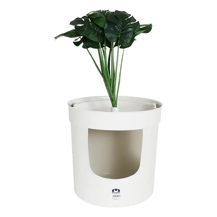 Moderna Hidden Planter Covered Cat Litter Box with Plant Pot Design - White