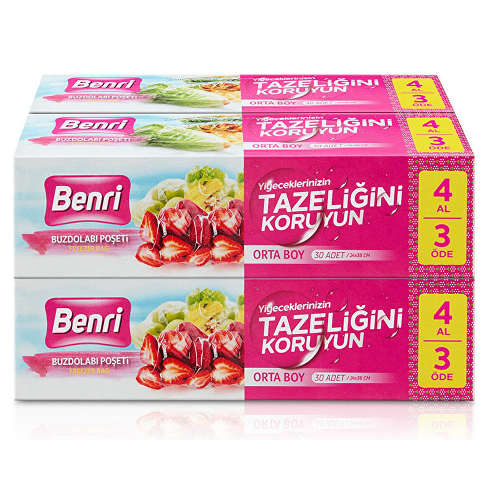 Benri Fridge Storage Bags - Medium Size (24x38cm) 4x30 Count - Reusable Storage Bags for Refrigerator Organization